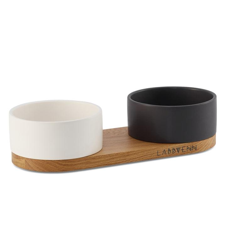 Mangeoire double Vuku - blanc et noir (S)