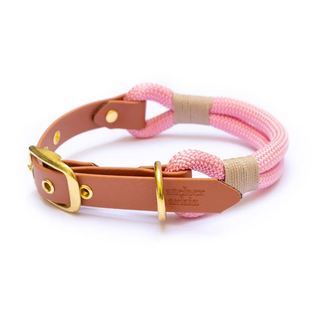Halsband met vergulde gesp - Pastelroze