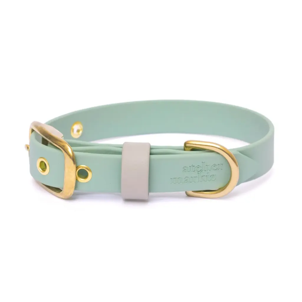 Waterdichte halsband met vergulde gesp - Saliegroen