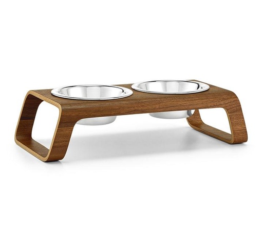 Mangeoir pour chien Desco - Walnut Wood/Inox